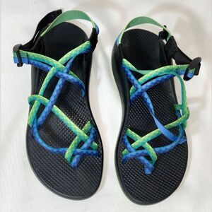 CHACO Sandals Women's 10 Cloud Strap Hiking Outdoor Vibram Blue Green Strap Shoe